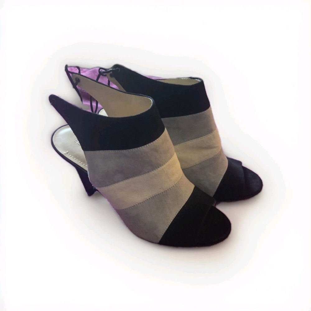 BCBG Generation PL-Meirin-X Heels 8.5M Black Gray Suede Open Toe Strappy High...